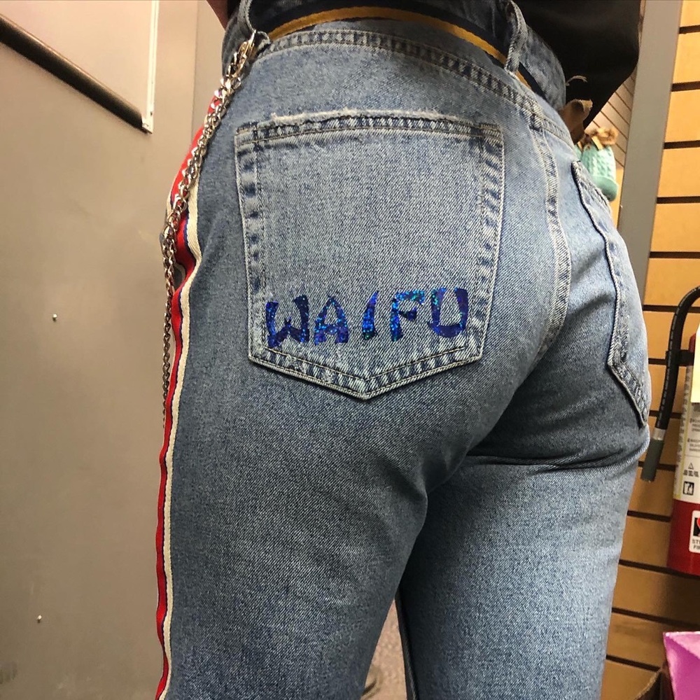 Vinyl printed mom jeans